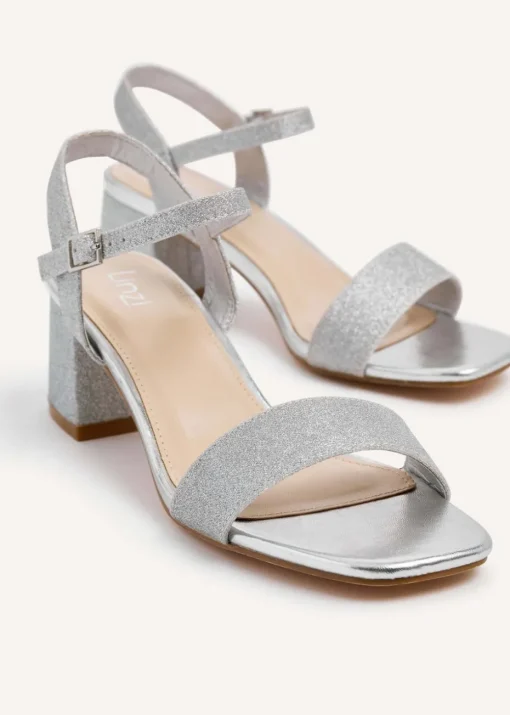 Linzi Darcie Silver Glitter Low Chunky Block Heeled Sandal