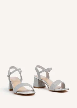 Linzi Darcie Silver Glitter Low Chunky Block Heeled Sandal