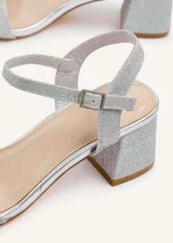 Linzi Darcie Silver Glitter Low Chunky Block Heeled Sandal