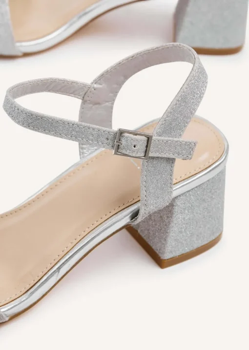 Linzi Darcie Silver Glitter Low Chunky Block Heeled Sandal