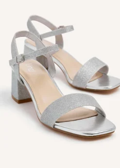 Linzi Darcie Silver Glitter Low Chunky Block Heeled Sandal