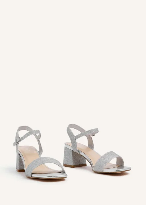 Linzi Darcie Silver Glitter Low Chunky Block Heeled Sandal