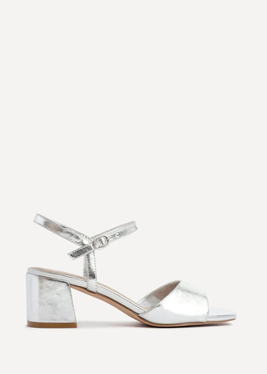 Linzi Darlene Silver Faux Leather Low Block Heeled Sandals