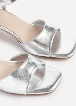 Linzi Darlene Silver Faux Leather Low Block Heeled Sandals