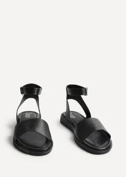 Linzi Denia Wide Fit Black Faux Leather Footbed Two Part Sandal