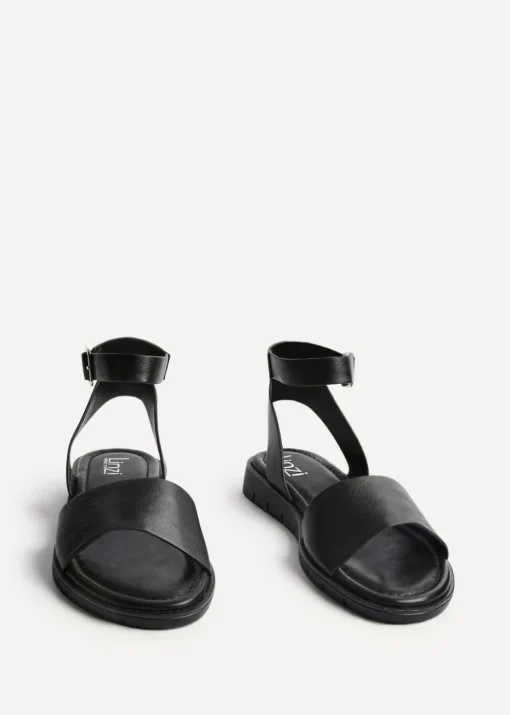Linzi Denia Wide Fit Black Faux Leather Footbed Two Part Sandal