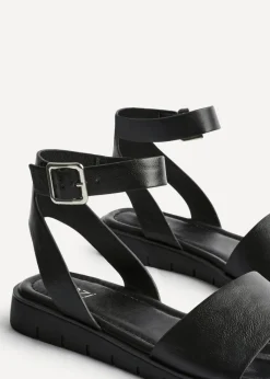 Linzi Denia Wide Fit Black Faux Leather Footbed Two Part Sandal
