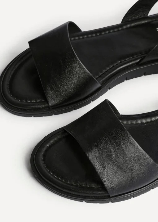 Linzi Denia Wide Fit Black Faux Leather Footbed Two Part Sandal
