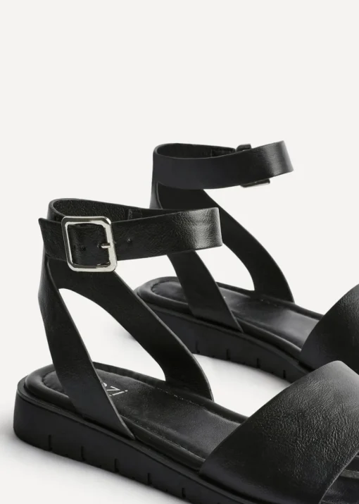 Linzi Denia Wide Fit Black Faux Leather Footbed Two Part Sandal