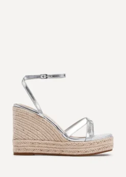 Linzi Desta Silver Faux Leather Strappy Rope Wedge