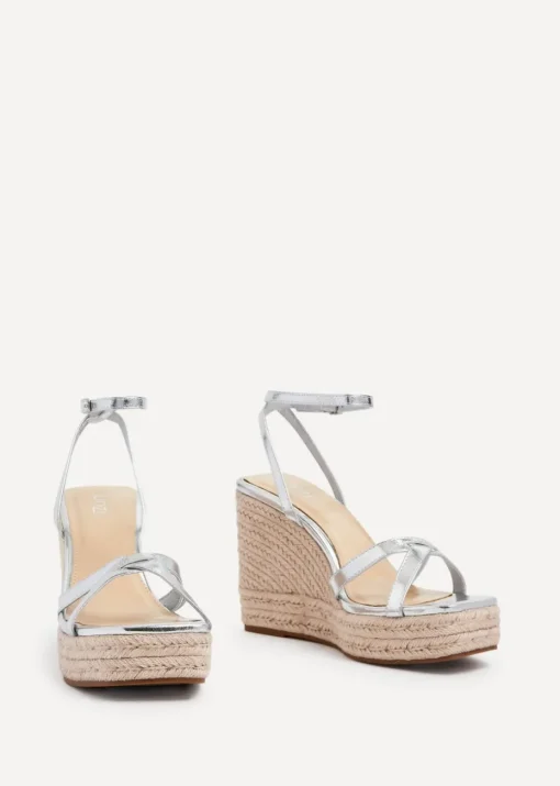 Linzi Desta Silver Faux Leather Strappy Rope Wedge