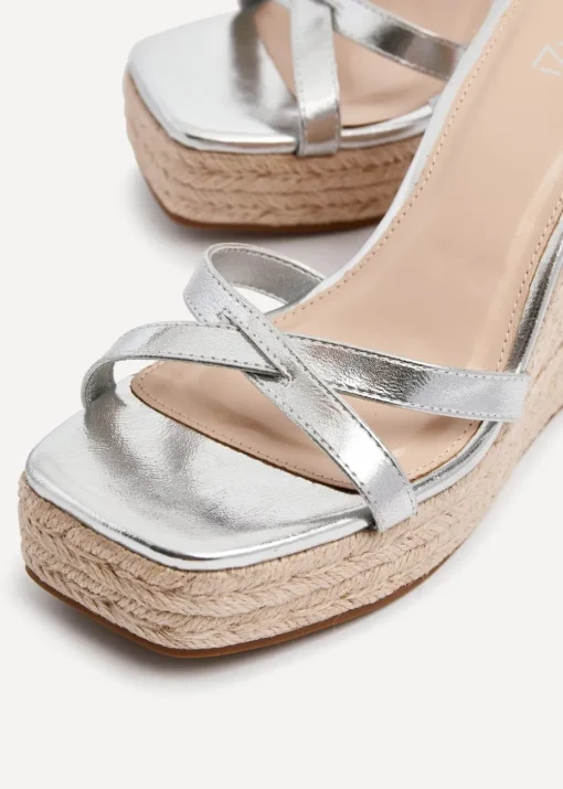 Linzi Desta Silver Faux Leather Strappy Rope Wedge