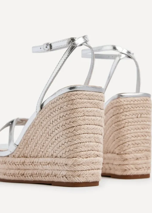 Linzi Desta Silver Faux Leather Strappy Rope Wedge