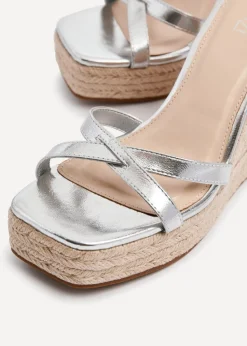 Linzi Desta Silver Faux Leather Strappy Rope Wedge