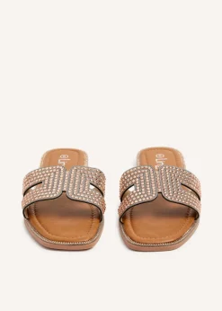 Linzi Devon Rose Gold Diamante Link Design Flat Sandal