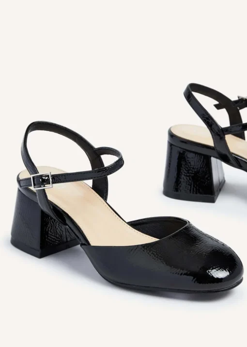 Linzi Dianne Black Faux Patent Leather Closed Toe Block Heeled