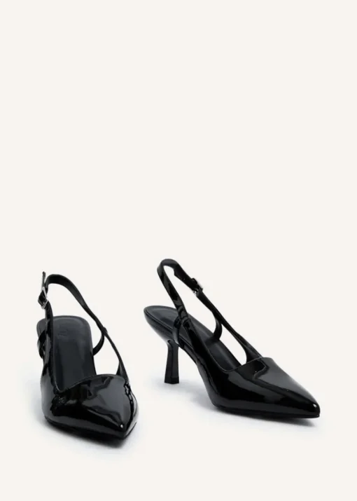 Linzi Dionne Black Faux Patent Stiletto Court Heels