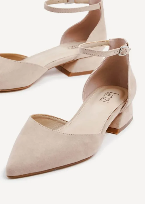 Linzi Dolly Wide Fit Nude Faux Suede Low Block Court Heel