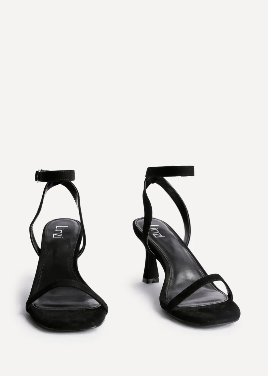 Linzi Elevate Black Faux Suede Barely There Stiletto Heeled Sandals