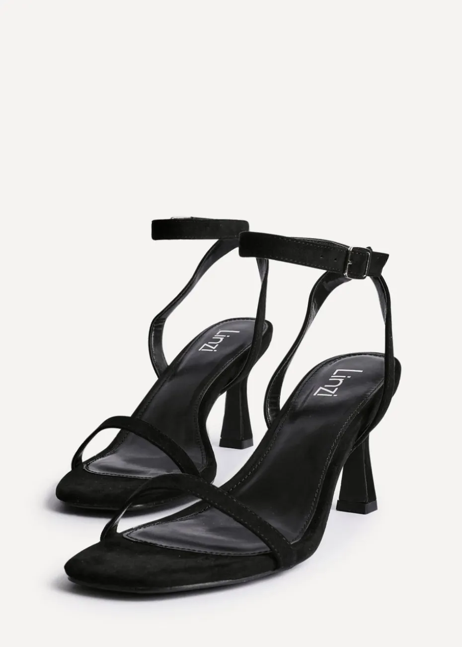 Linzi Elevate Black Faux Suede Barely There Stiletto Heeled Sandals