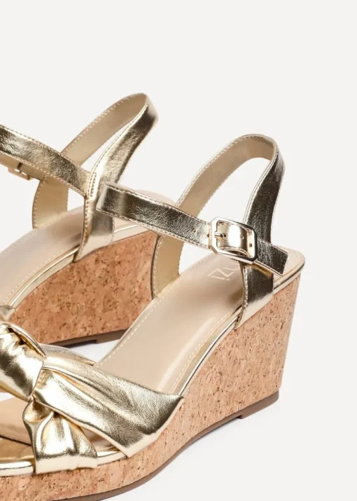 Linzi Elyah Gold Faux Leather Cork Wedge