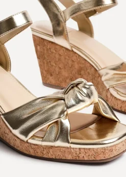 Linzi Elyah Gold Faux Leather Cork Wedge