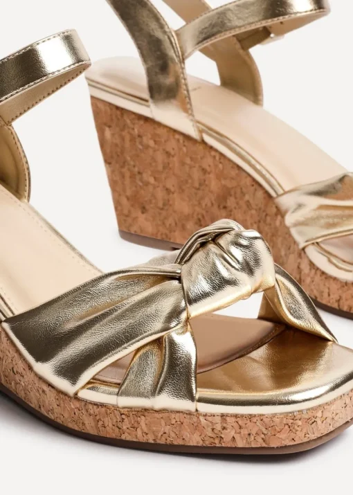 Linzi Elyah Gold Faux Leather Cork Wedge