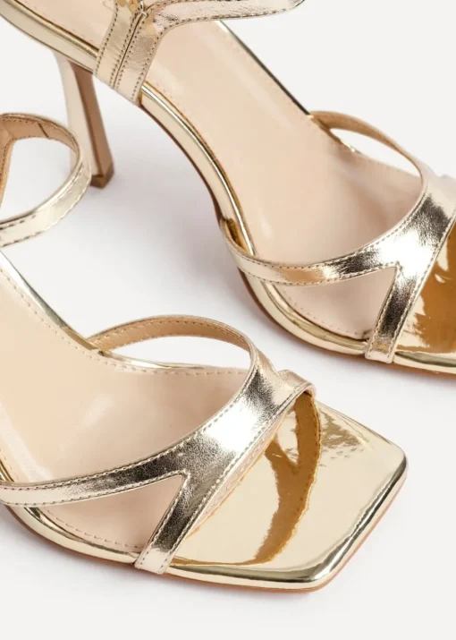 Linzi Empress Gold Faux Leather Stiletto Heeled Sandal