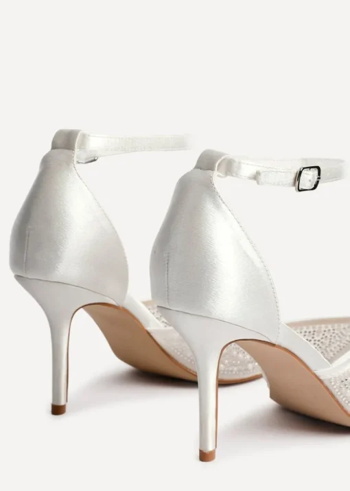 Linzi Encanta Ivory Satin Diamante Mesh Stiletto Heeled Sandal