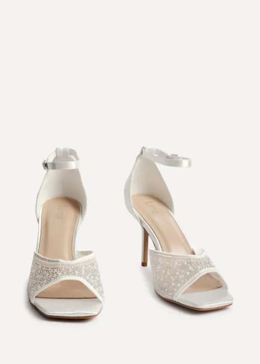 Linzi Encanta Ivory Satin Diamante Mesh Stiletto Heeled Sandal