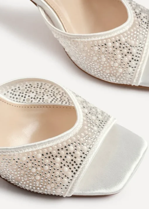 Linzi Encanta Ivory Satin Diamante Mesh Stiletto Heeled Sandal