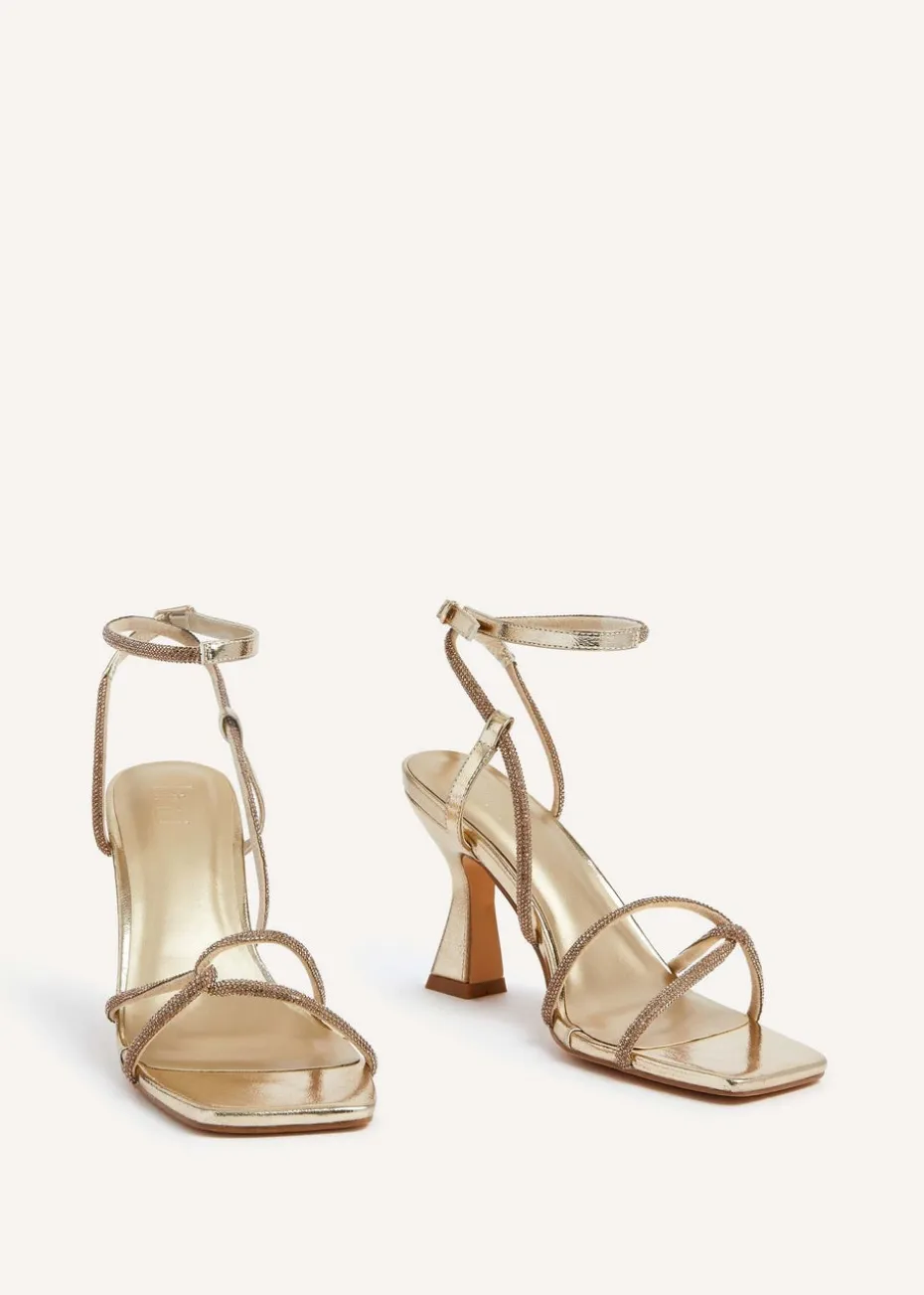Linzi Entice Gold Faux Leather Diamante Embellishes Strappy Heel