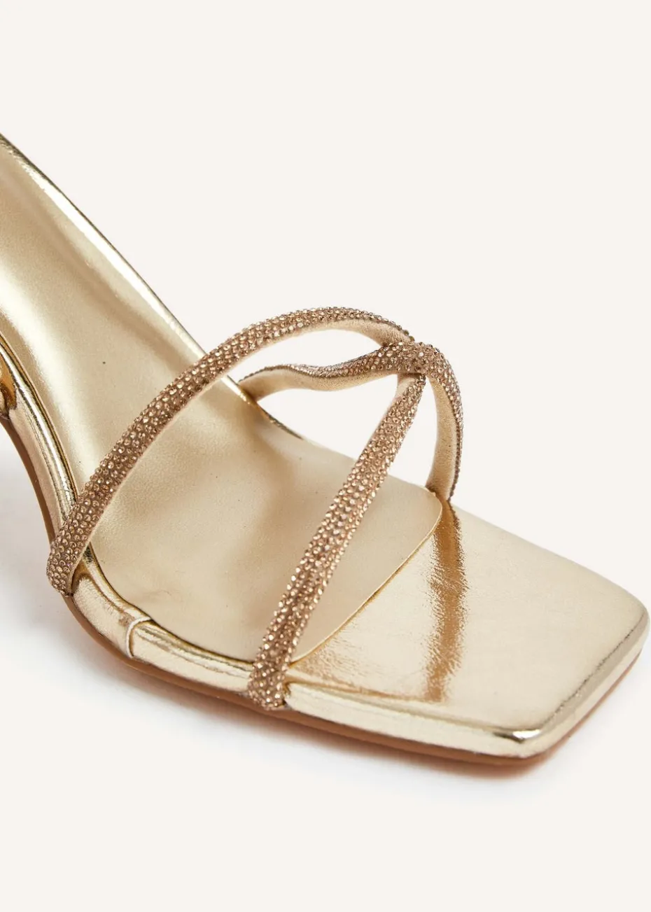 Linzi Entice Gold Faux Leather Diamante Embellishes Strappy Heel