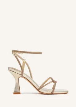 Linzi Entice Gold Faux Leather Diamante Embellishes Strappy Heel