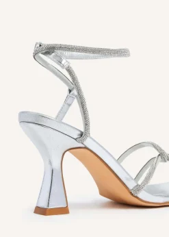 Linzi Entice Silver Faux Leather Diamante Embellishes Strappy Heel
