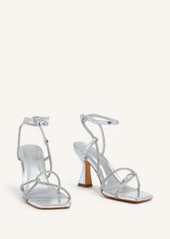 Linzi Entice Silver Faux Leather Diamante Embellishes Strappy Heel