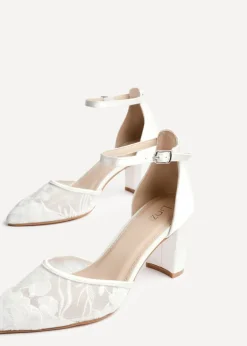 Linzi Essence Ivory Satin Floral Lace Block Court Heel