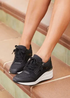 Linzi Everett Black Glitter Wedged Trainer