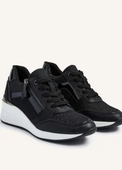 Linzi Everett Black Glitter Wedged Trainer