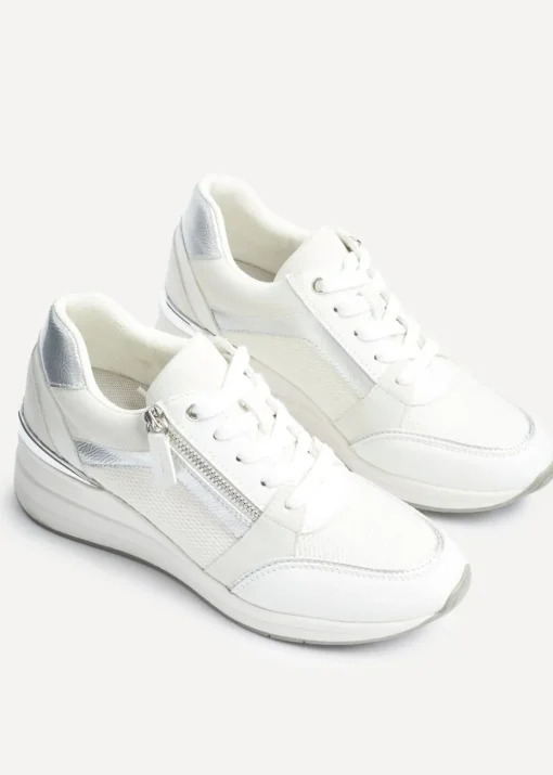 Linzi Everett White & Silver Wedged Trainer