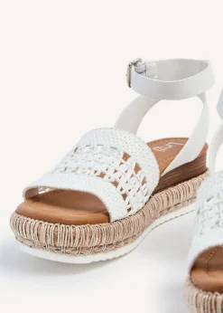 Linzi Evie White Faux Leather Cut Out Woven Espadrille Inspired Platform Wedge