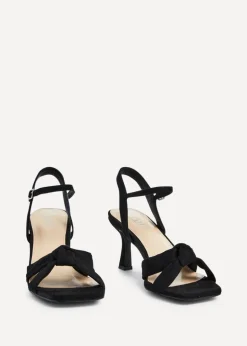 Linzi Favour Wide Fit Black Faux Suede Knotted Heeled Sandal