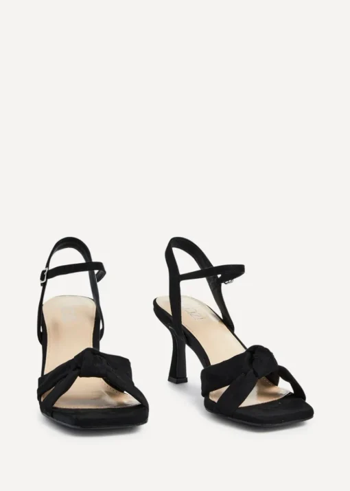 Linzi Favour Wide Fit Black Faux Suede Knotted Heeled Sandal