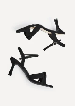 Linzi Favour Wide Fit Black Faux Suede Knotted Heeled Sandal