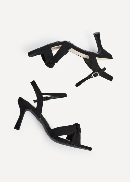 Linzi Favour Wide Fit Black Faux Suede Knotted Heeled Sandal