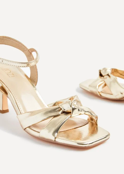 Linzi Favour Wide Fit Gold Faux Leather Knotted Heeled Sandal
