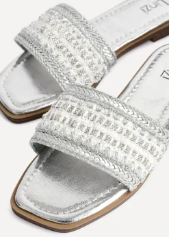 Linzi Fernanda Silver Embellished Slip On Sandals