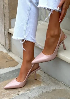 Linzi Fling Sand Faux Patent Sling Back Court Heel