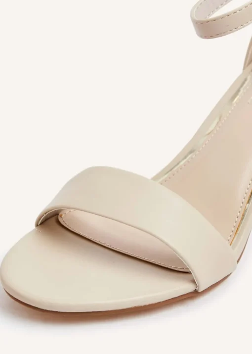 Linzi Frankie Sand Faux Leather Barely Closed Back Block Heeled Sandal