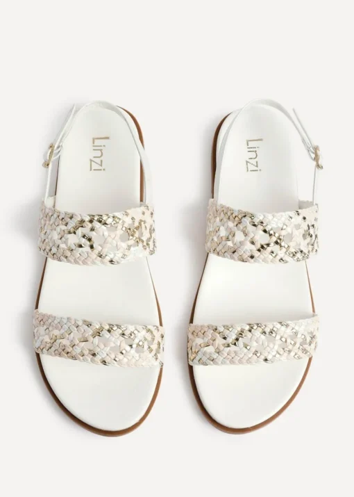 Linzi Galia White Faux Leather Handwoven Flat Sandals